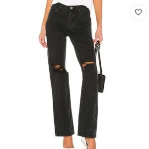 RE/DONE Originals High Rise Loose Jeans in Washed Black With Rips
